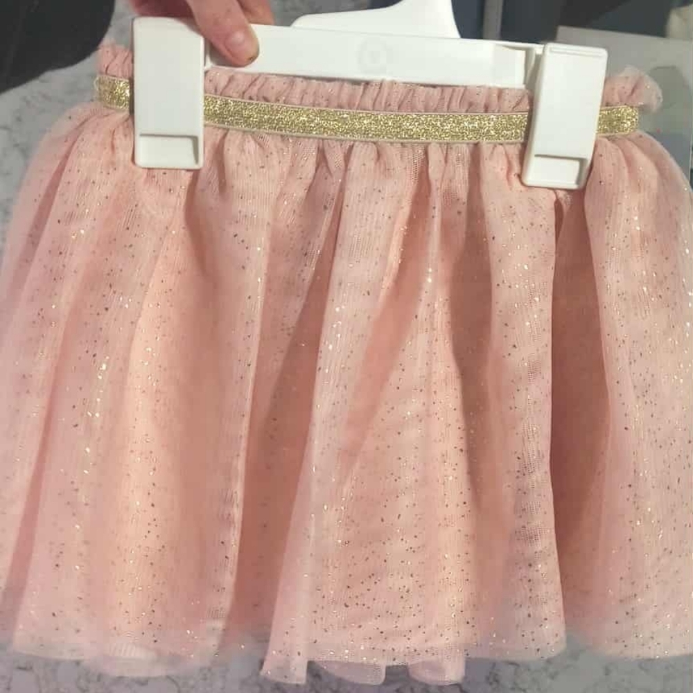 Cat & Jack Pink Tulle Skirt with Gold Glitter Waistband